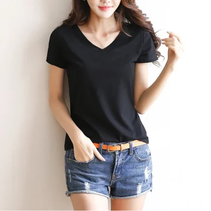 Women's Basic Plain V-neck T-shirt - Image 3
