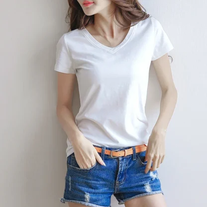 Women's Basic Plain V-neck T-shirt - Image 7