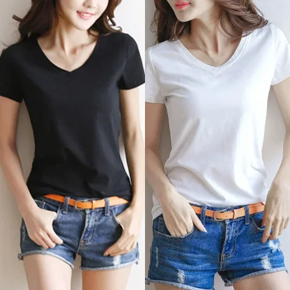 Women's Basic Plain V-neck T-shirt - Image 10