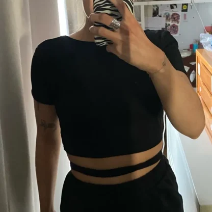Chic Backless Plain Top with Tie Waist - Image 5