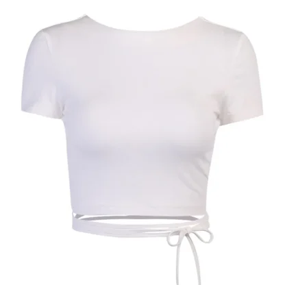 Chic Backless Plain Top with Tie Waist - Image 9