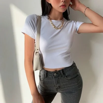 Fitted Solid Color Cropped Top - Image 11