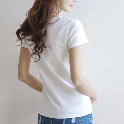 Women's Basic Plain V-neck T-shirt - Image 8