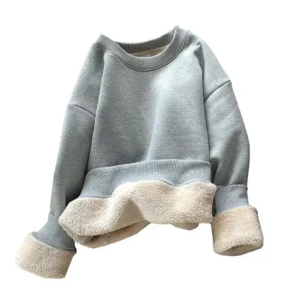 Plain Color Sweatshirt with Fleece Lined - Image 10