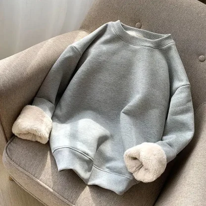 Plain Color Sweatshirt with Fleece Lined - Image 9