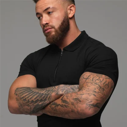 Comfy Solid Polo Shirt with Zip Quarter - Image 5