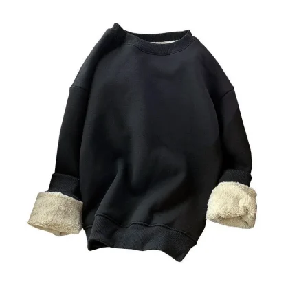 Plain Color Sweatshirt with Fleece Lined - Image 4