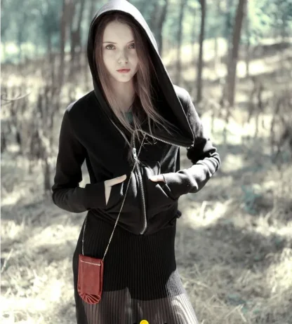 Slanted Zippered Front Plain Hooded Jackets - Image 6