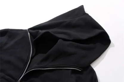 Slanted Zippered Front Plain Hooded Jackets - Image 3