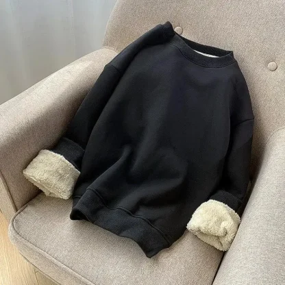 Plain Color Sweatshirt with Fleece Lined - Image 3