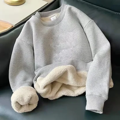 Plain Color Sweatshirt with Fleece Lined - Image 2