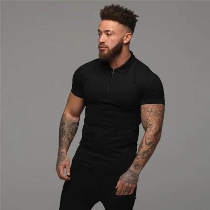 Comfy Solid Polo Shirt with Zip Quarter - Image 8