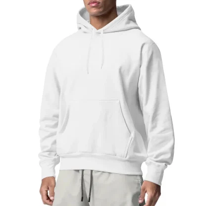 Solid Color Hoodie Pullover with Pockets - Image 5