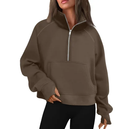 Half Zip Solid Pullover with Stand Collar - Image 2