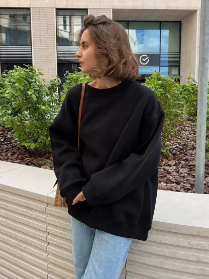 Oversized Blank Sweatshirts with Warm Fleece - Image 3