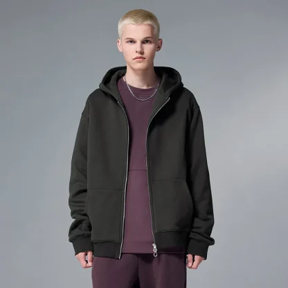 Hooded Plain Jacket with Zipper Front - Image 10