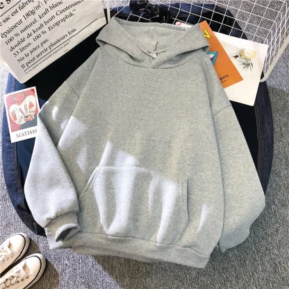 Plus Size Solid Hoodie with Pocket - Image 5