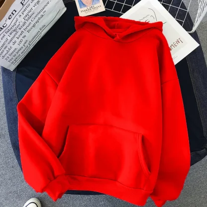 Plus Size Solid Hoodie with Pocket - Image 4