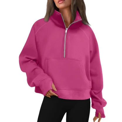 Half Zip Solid Pullover with Stand Collar - Image 13