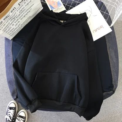 Plus Size Solid Hoodie with Pocket - Image 2