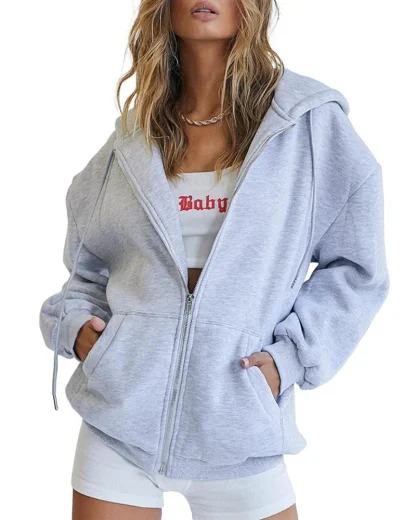 Zippered Hooded Jacket with Side Pockets - Image 9