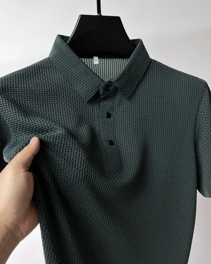 Plain Color Polo Shirt with Breathable Fabric - Image 2
