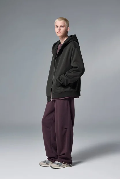 Hooded Plain Jacket with Zipper Front - Image 11
