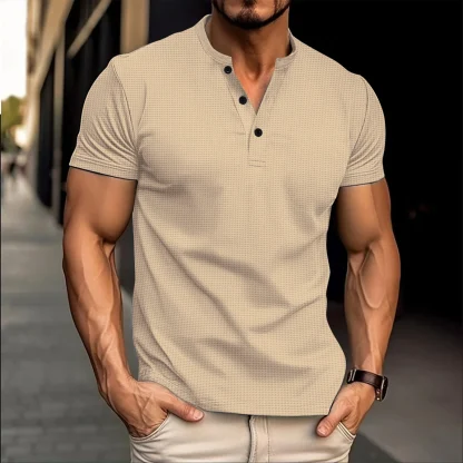 Blank Men's T-shirt with Button Neckline - Image 4