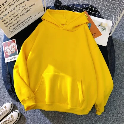 Plus Size Solid Hoodie with Pocket - Image 3