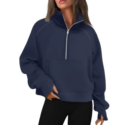 Half Zip Solid Pullover with Stand Collar - Image 8