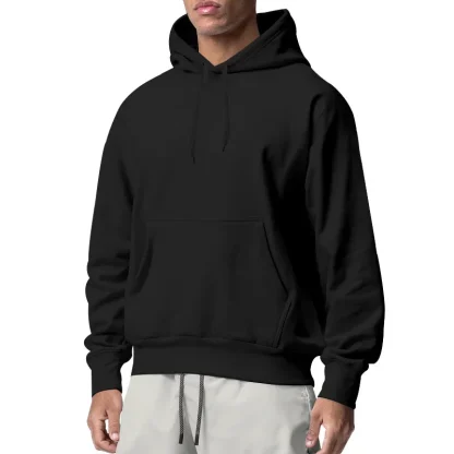 Solid Color Hoodie Pullover with Pockets - Image 3