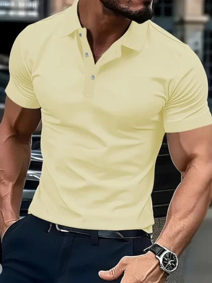 Casual Plain Color Polo Shirt For Men - Image 3