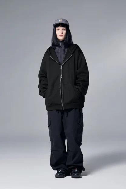 Hooded Plain Jacket with Zipper Front - Image 13