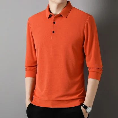 Waffle Solid Polo Shirt with Long Sleeve - Image 2