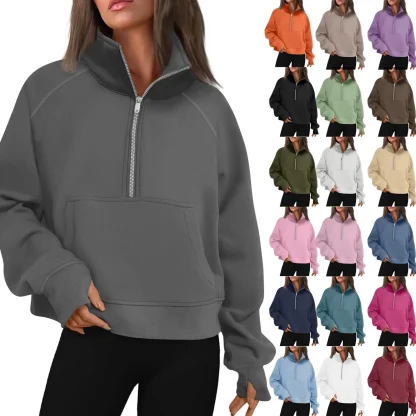 Half Zip Solid Pullover with Stand Collar - Image 14
