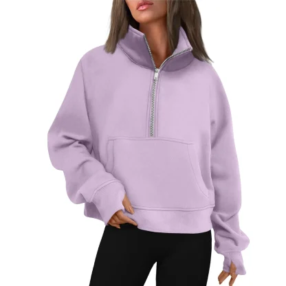 Half Zip Solid Pullover with Stand Collar - Image 3