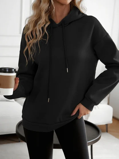 Black Long Sleeve Hoodie with Loose Fit - Image 4