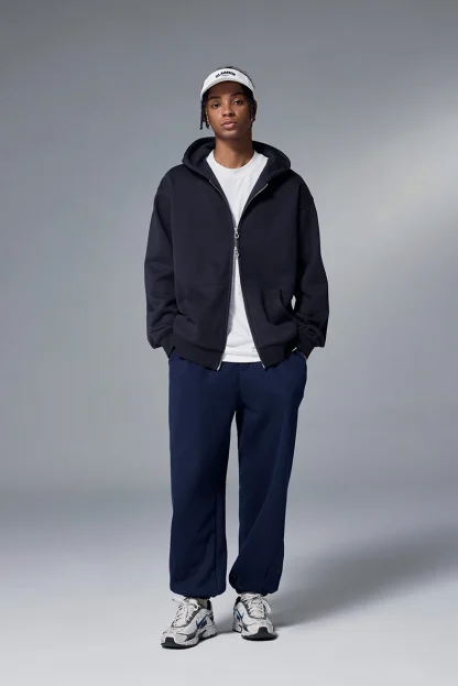 Hooded Plain Jacket with Zipper Front - Image 2