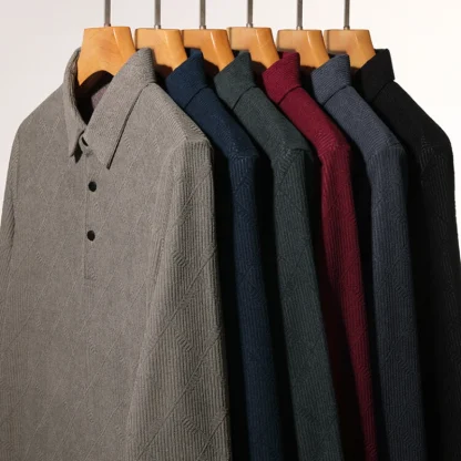 Thickened Blank Polo Shirt with Long Sleeve - Image 11