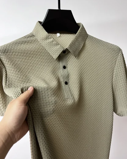 Plain Color Polo Shirt with Breathable Fabric - Image 8