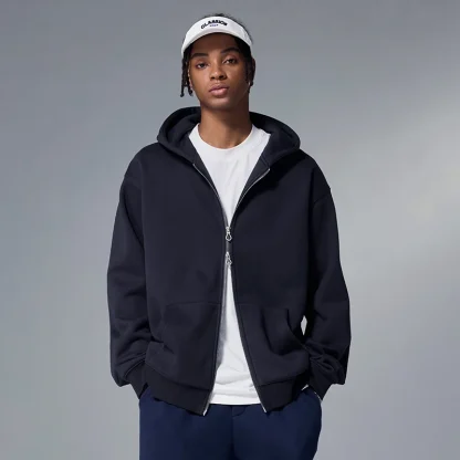 Hooded Plain Jacket with Zipper Front