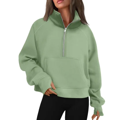 Half Zip Solid Pullover with Stand Collar - Image 12
