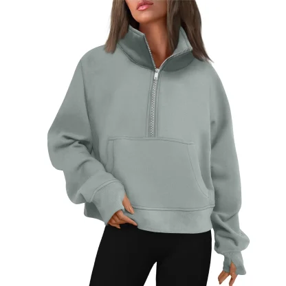 Half Zip Solid Pullover with Stand Collar - Image 6
