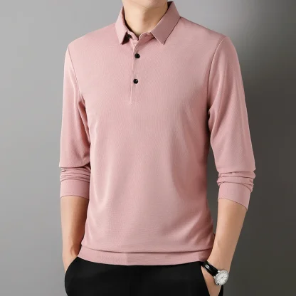 Waffle Solid Polo Shirt with Long Sleeve - Image 7