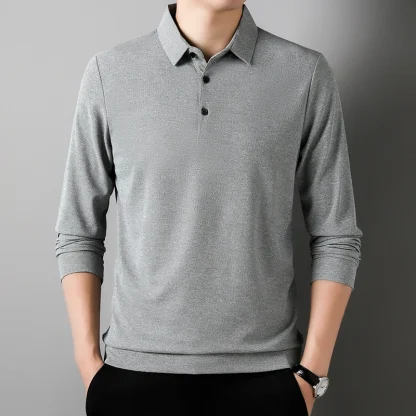 Waffle Solid Polo Shirt with Long Sleeve - Image 12