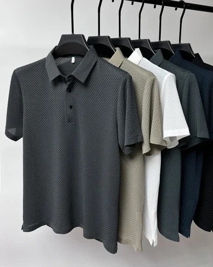 Plain Color Polo Shirt with Breathable Fabric - Image 15