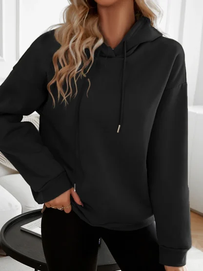 Black Long Sleeve Hoodie with Loose Fit - Image 2