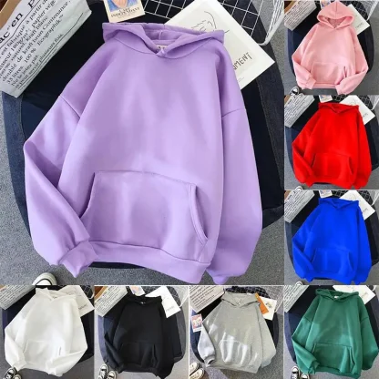 Plus Size Solid Hoodie with Pocket - Image 10