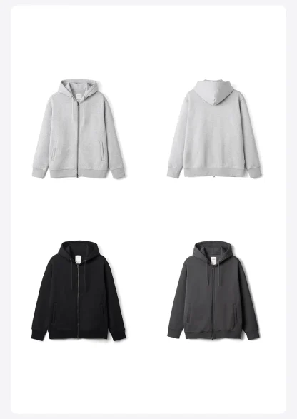Double Zippered Hoodie Plain Jacket - Image 8