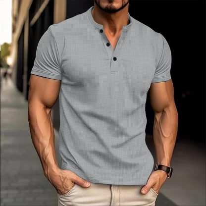 Blank Men's T-shirt with Button Neckline - Image 6